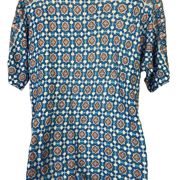 CHICO'S Blue Orange Knit V-Neck Short Sleeve Ramie & Rayon Blend Thin Sweater 1 - Picture 9 of 16